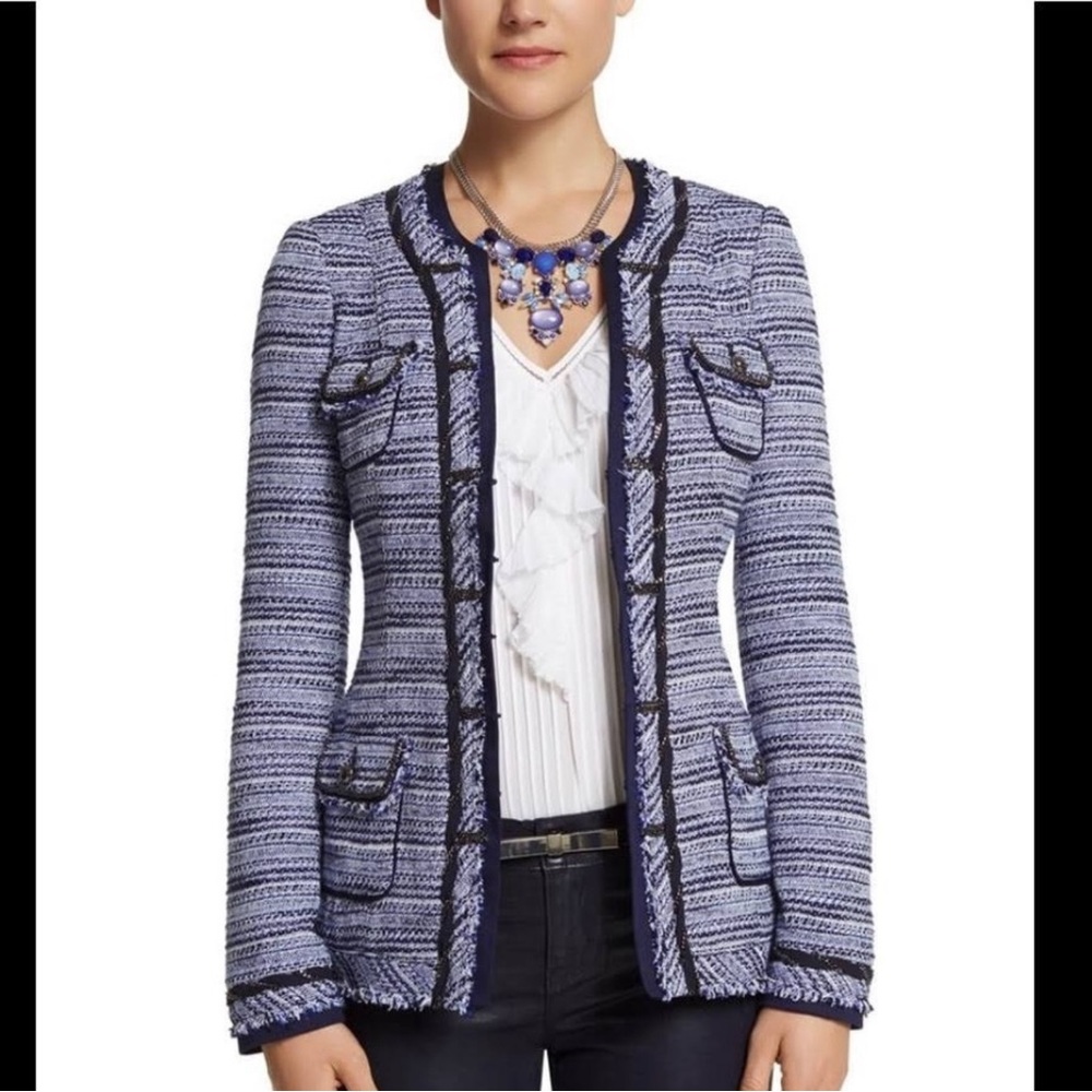 WHBM TWEED & CHAIN Size 12 Navy/Light Blue/SilverBlazer-Chain accents.